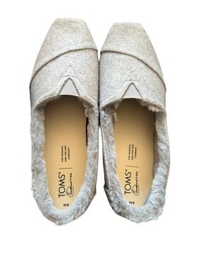 TOMS Alpargata Frost Grey Faux-Fur Two Tone Felt Slip-On Flats